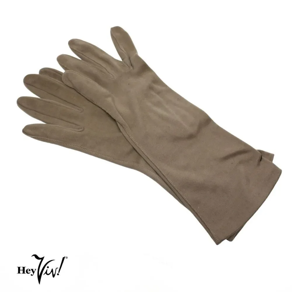Vintage Light Brown Womens Wrist Length Nylon Gloves Still Attached - Hey Viv